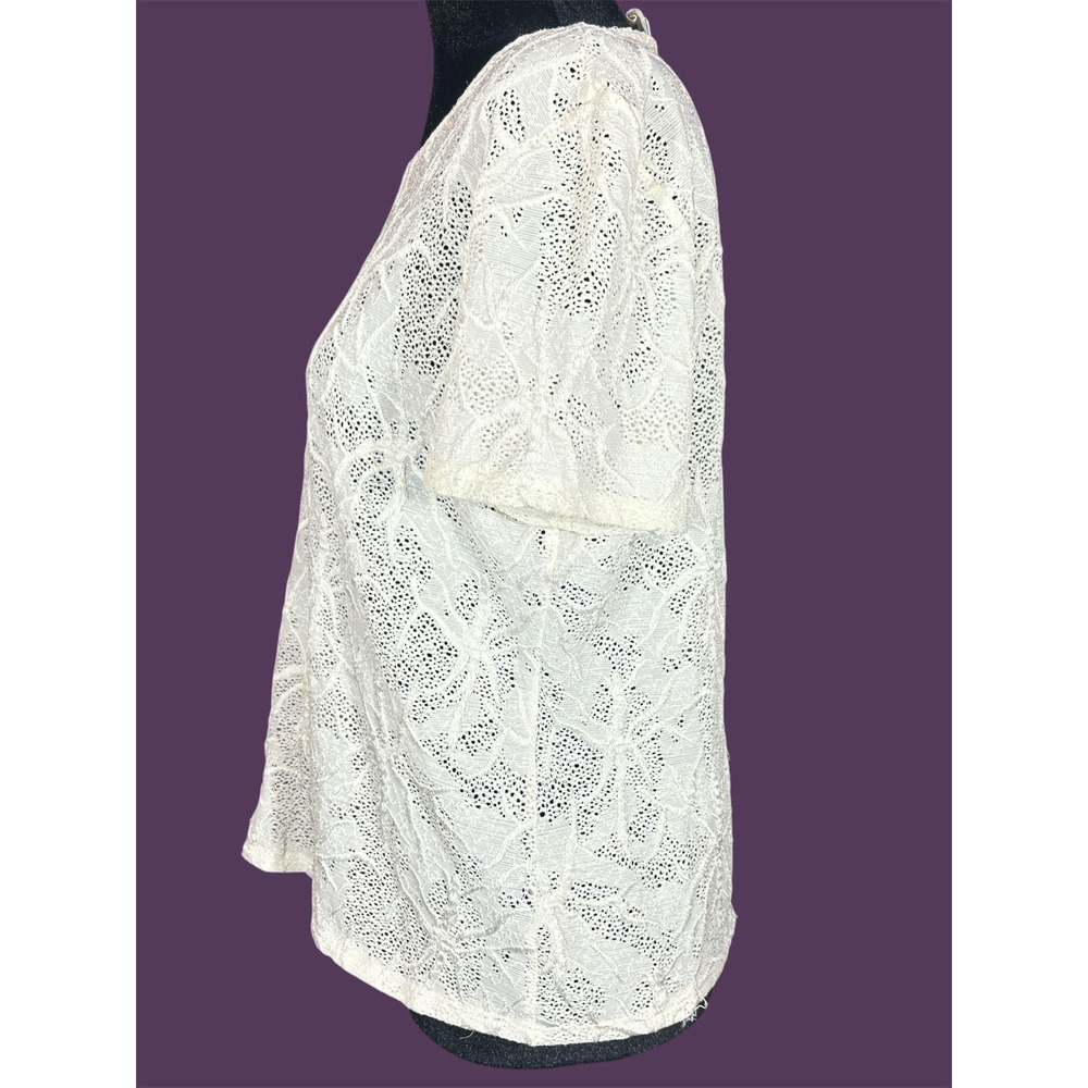 Nicola Womens Cream Floral Lace Short Sleeve Crew Neck Sheer Layering Top XL